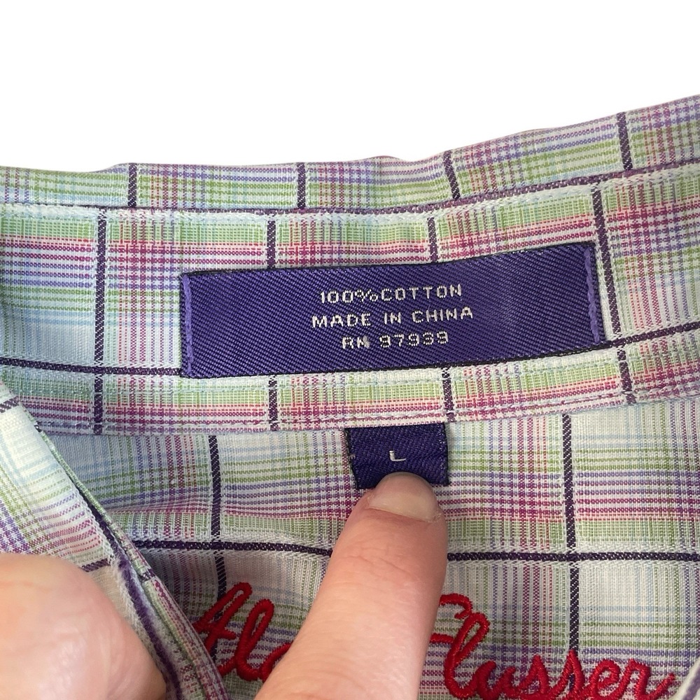 Alan Flusser Mens L Dress Shirt Plaid Check Button Down 100% Cotton - Picture 4 of 8
